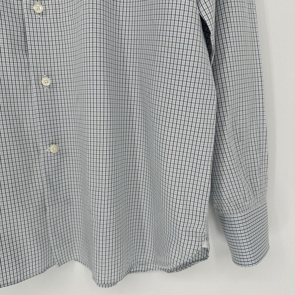 Ermenegildo Zegna Dress Shirt Mens 17.5 XL Blue Brown Check Cotton Long Sleeve - Picture 3 of 11